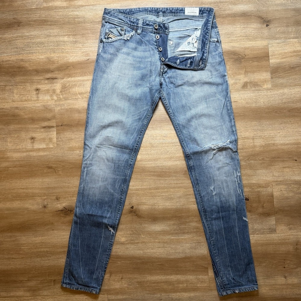 Diesel Darron Jeans Men 32x34 Blue Slim Tapered Fit Thrashed Rockstar 008SV
